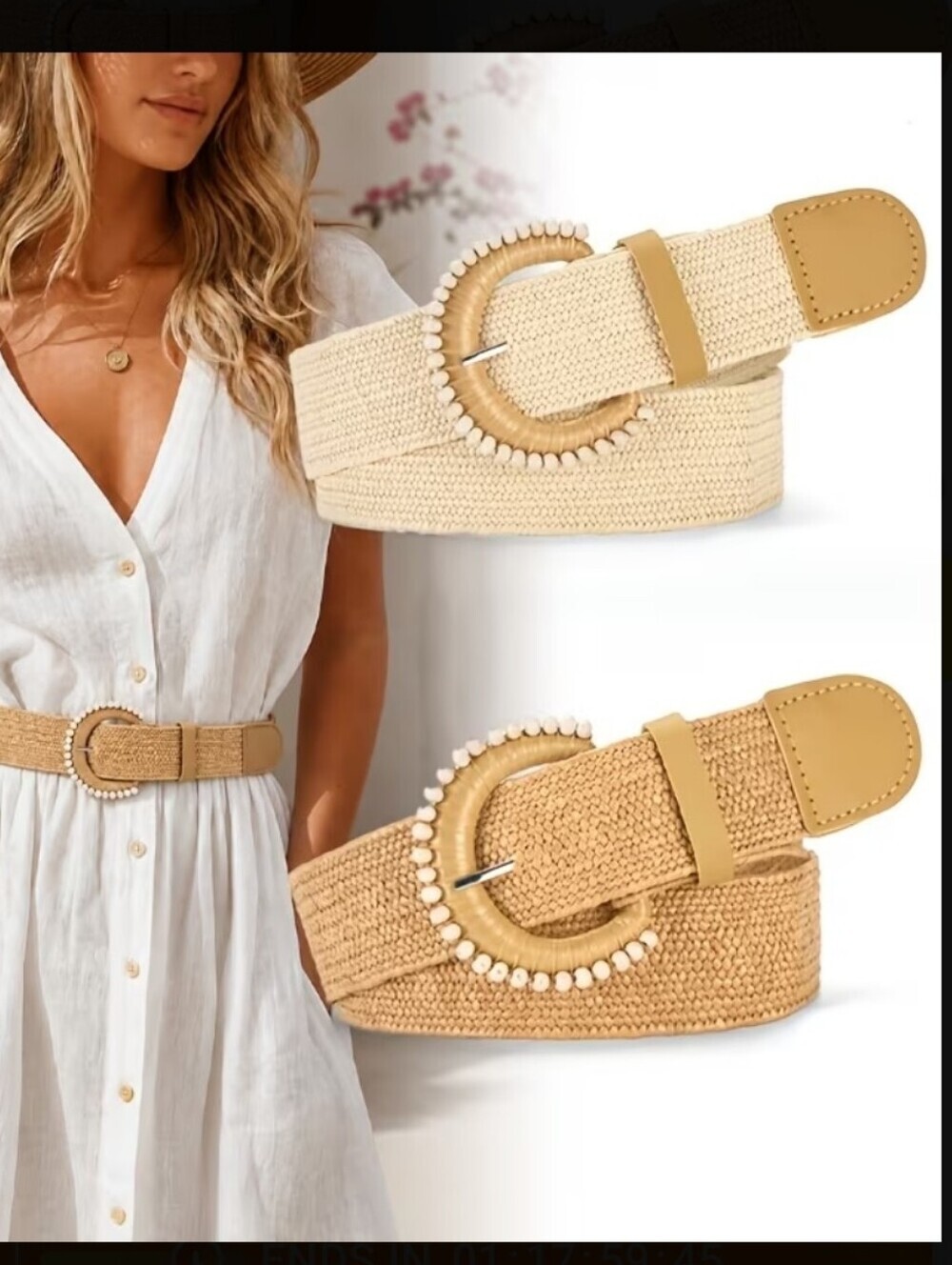 2 Pcs Buckle Braided Straw Belts